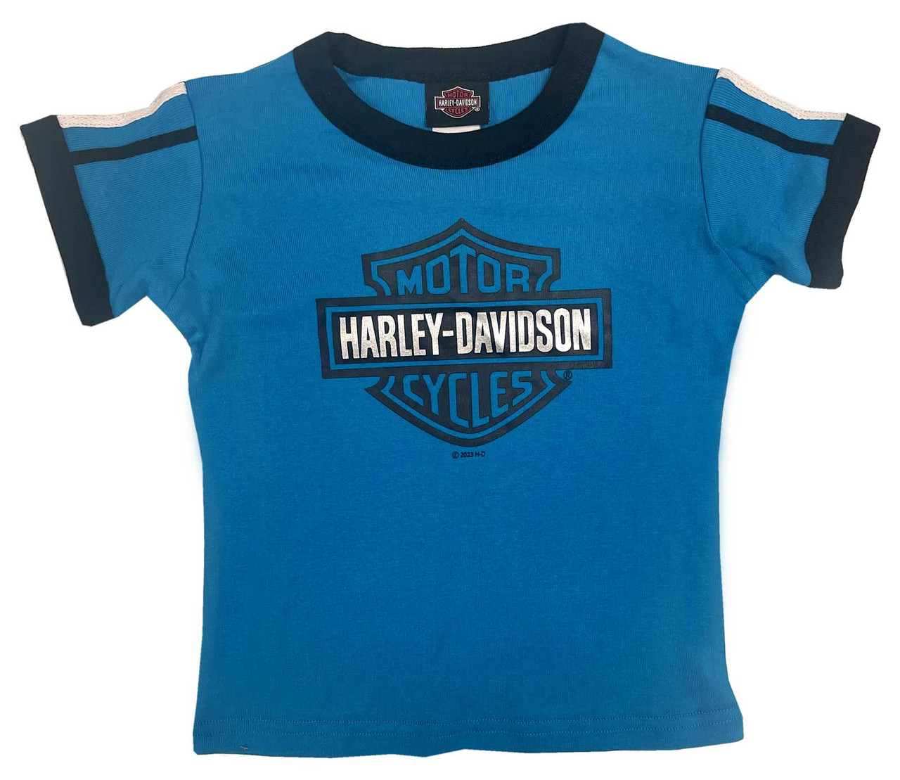 HARLEY DAVIDSON LTL GRL RINGER TEE BLUE