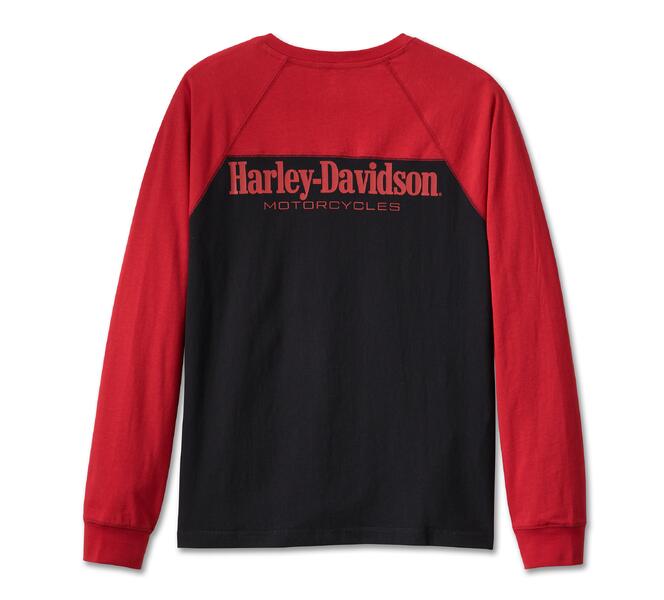 HARLEY DAVIDSON HENLEY-KNIT,RED COLORBLOCK