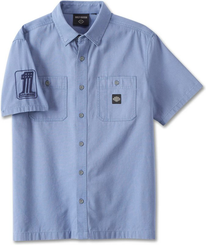 HARLEY DAVIDSON MEN – FOREVER HARLEY CANVA SHORT SLEEVE SHIRT – LIGHT BLUE