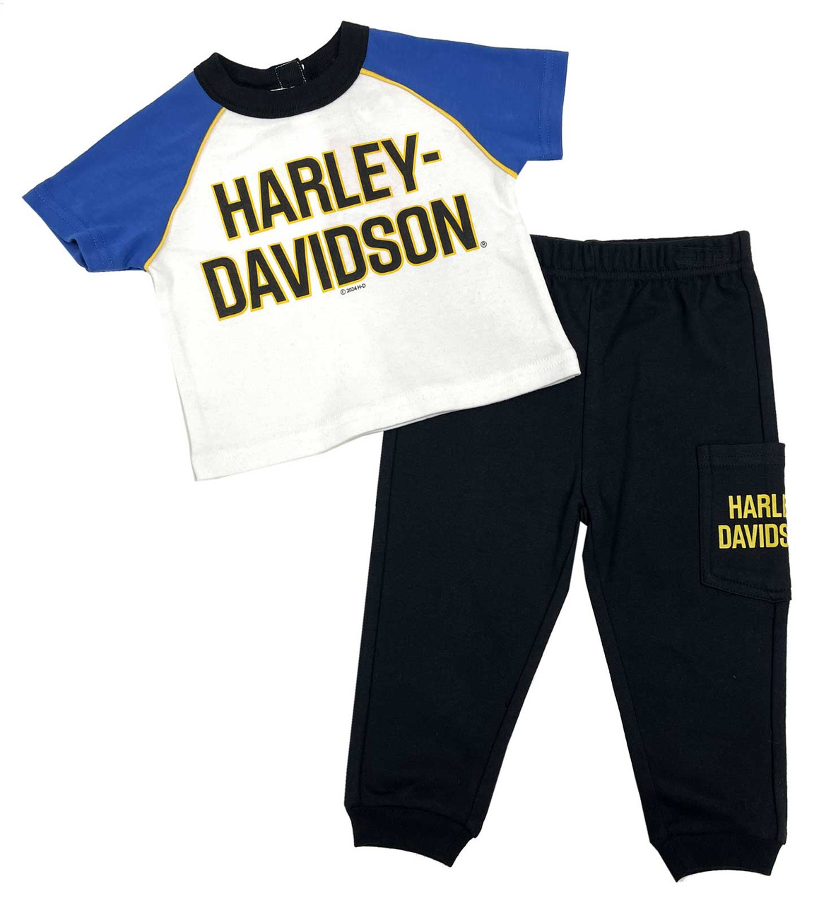 HARLEY DAVIDSON TOD BOY KNT TEE & PNT SET BLUE SIZE 2/3T