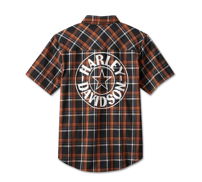 HARLEY DAVIDSON SHIRT-WOVEN,ORANGE PLAID