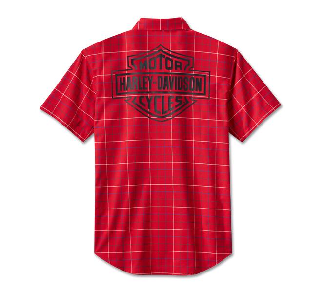 HARLEY DAVIDSON MEN – BAR&SHIELD SHORT SLEEVE SHIRT – PLAID RED