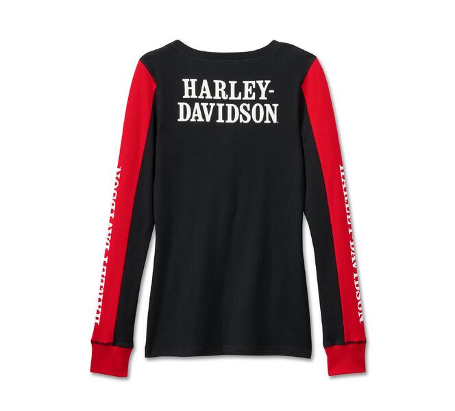 HARLEY DAVIDSON HENLEY-KNIT,COLORBLOCK BLACK