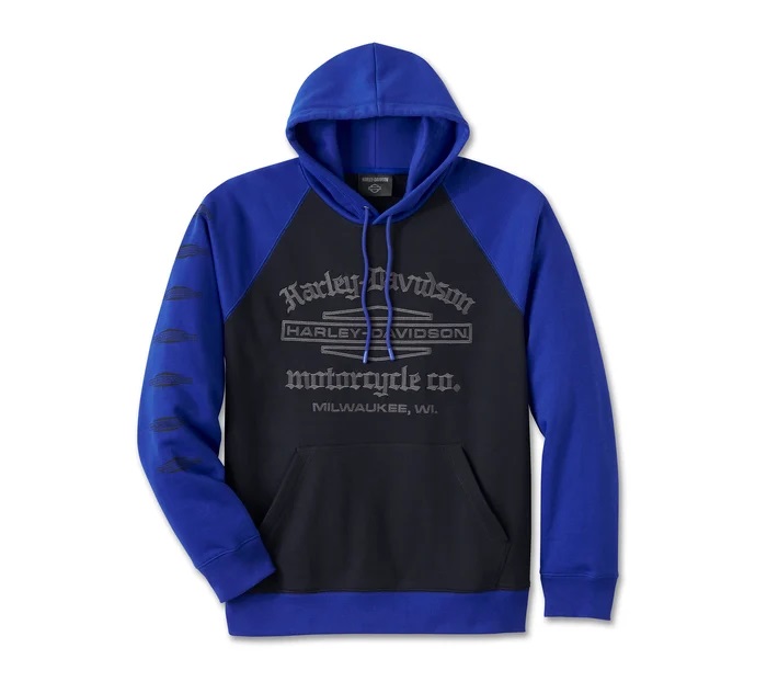 HARLEY DAVIDSON HOODIE-KNIT,LIGHT BLUE/BLACK COLORBLOCK