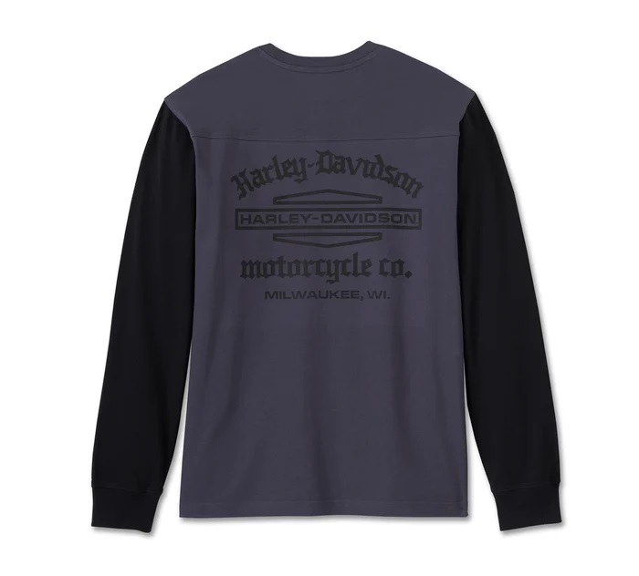 HARLEY DAVIDSON HENLEY-KNIT,BLACK/LIGHT BLUE COLORBLOCK