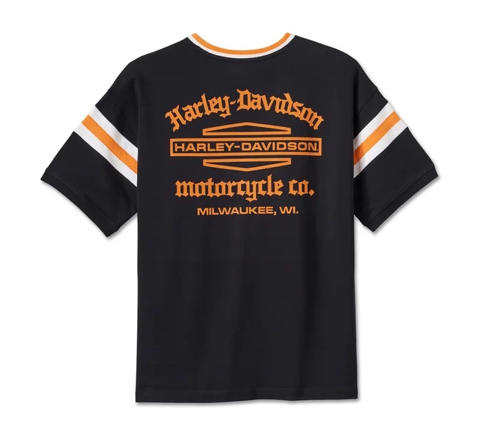 HARLEY DAVIDSON TEE-KNIT,BLACK/ORANGE COLORBLOCK