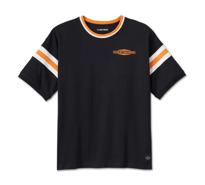 HARLEY DAVIDSON TEE-KNIT,BLACK/ORANGE COLORBLOCK