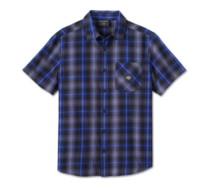 HARLEY DAVIDSON SHIRT-WOVEN,BLACK/LIGHT BLUE PLAID