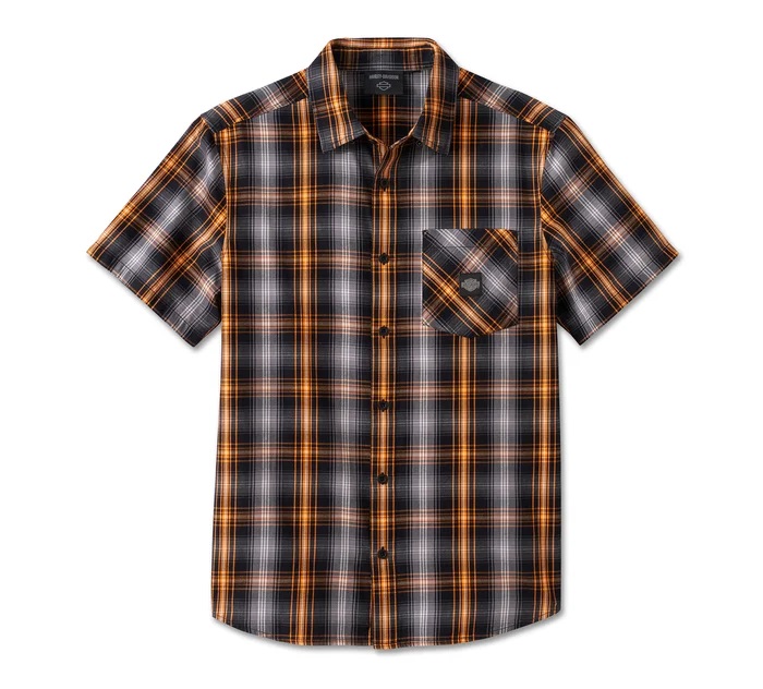 HARLEY DAVIDSON MEN – STAPLE SHORT SLEEVE SHIRT – PLAID ORANGE/GREY