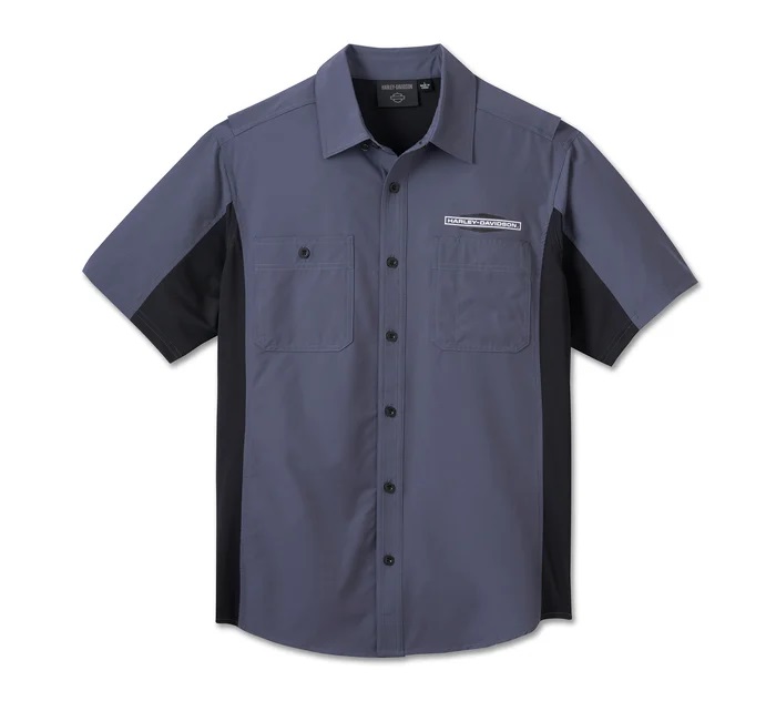 HARLEY DAVIDSON SHIRT-WOVEN,BLACK/LIGHT BLUE COLORBLOCK