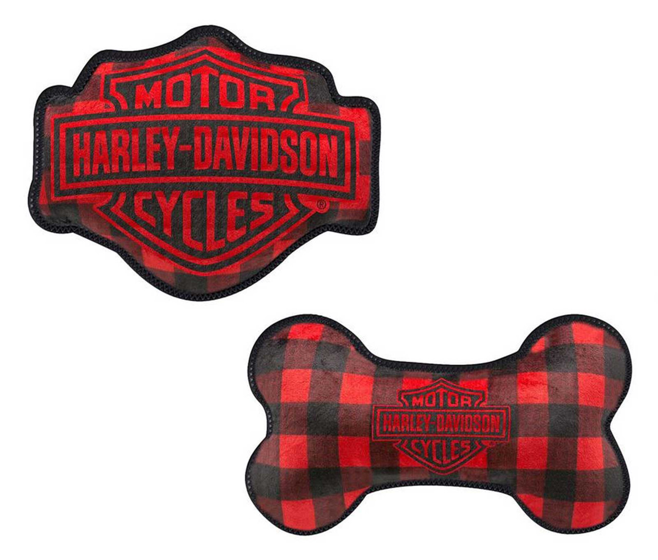 HARLEY DAVIDSON HOLIDAY PLAID PLUSH PET TOY SET