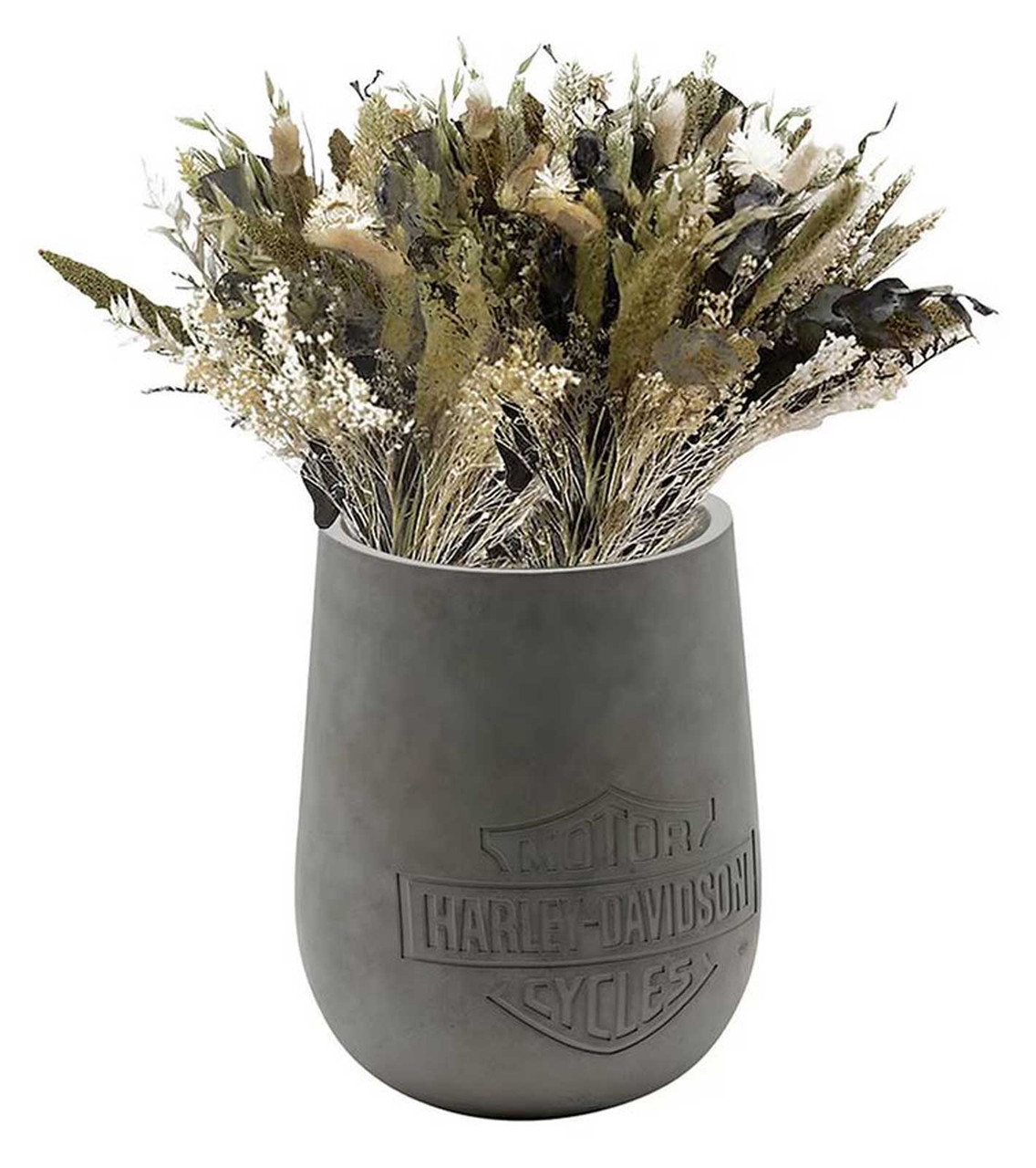 HARLEY DAVIDSON BAR & SHIELD CONCRETE VASE