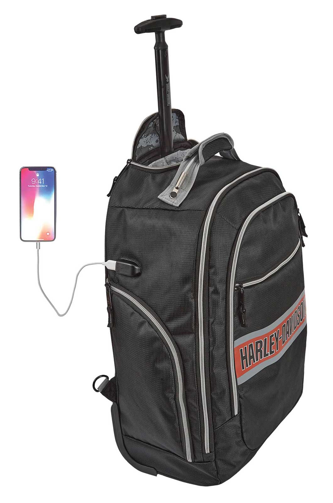 HARLEY DAVIDSON VOYAGE – VALISE POIGNÉE TÉLÉSCOPIQUE – NOIR/ORANGE