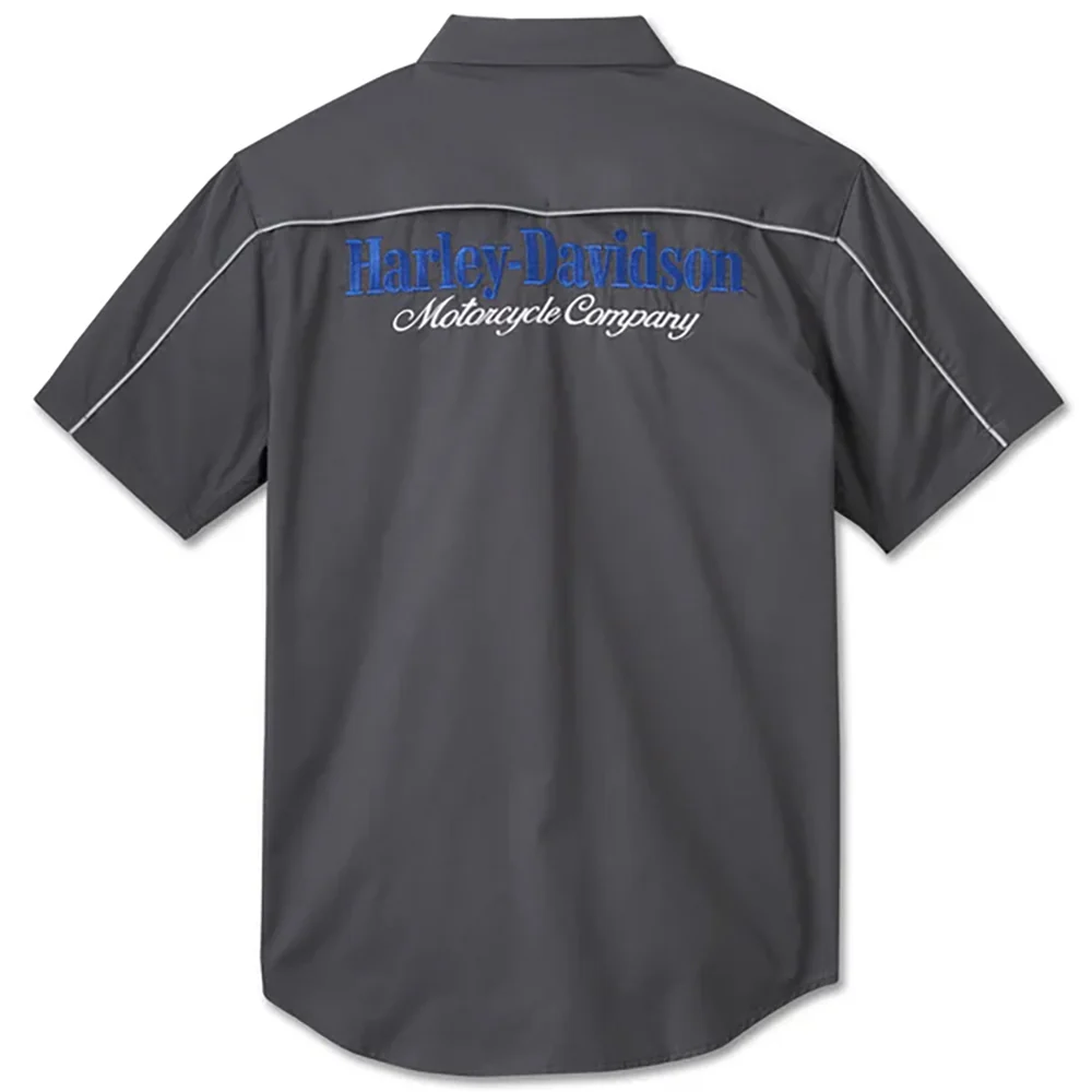 HARLEY DAVIDSON HOMME – CHEMISE MANCHES COURTES – GRIS/BLEU