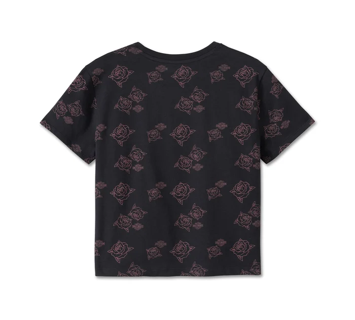HARLEY DAVIDSON FEMME – T-SHIRT OLD ENGLISH ROSE – NOIR/ROSE
