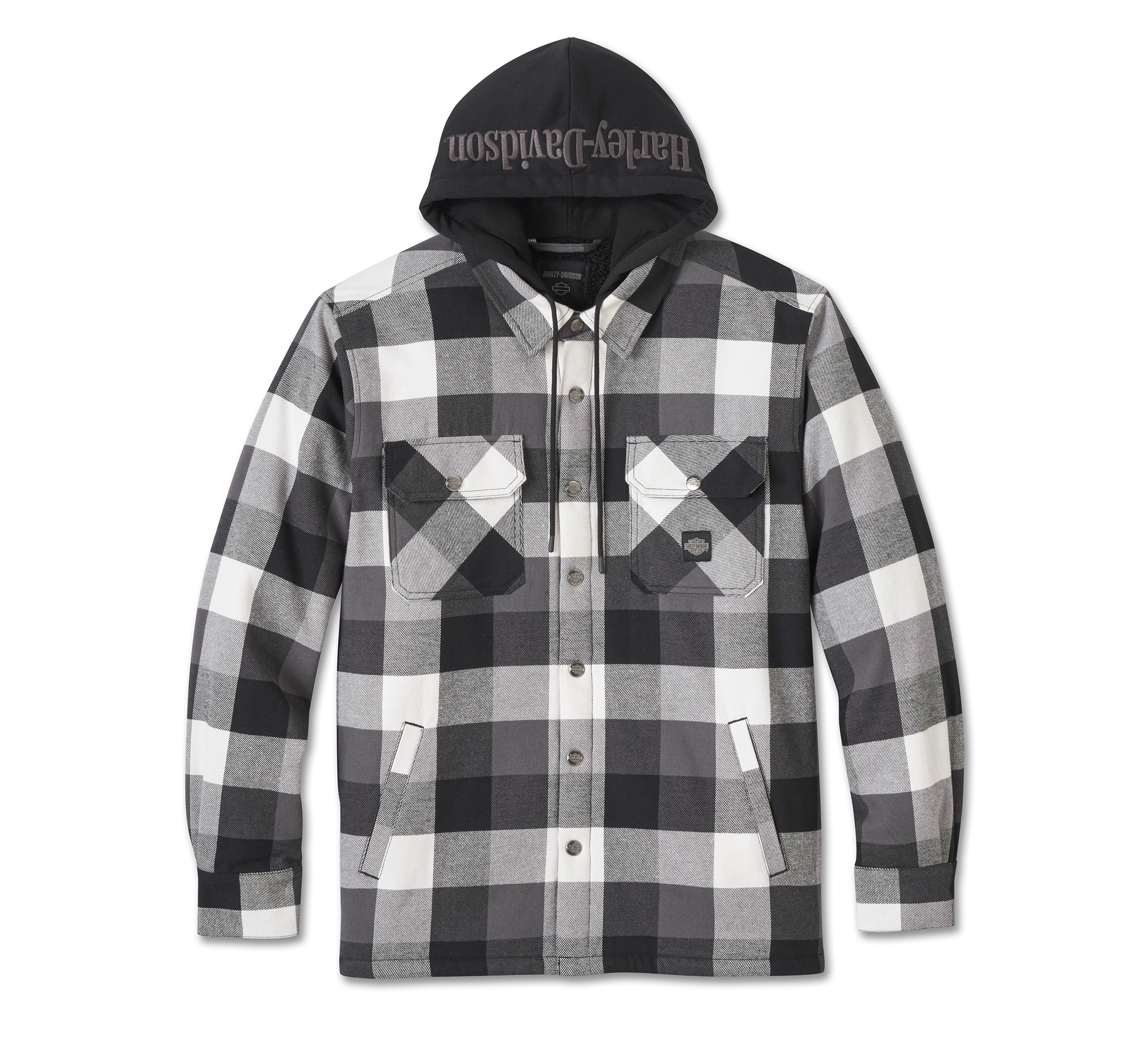 HARLEY DAVIDSON HOMME - CHEMISE DOUBLÉ AVEC CAPUCHON - NOIR/BLANC