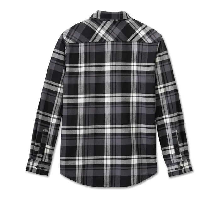 HARLEY DAVIDSON HOMME – CHEMISE MANCHES LONGUES – À CARREAUX NOIR/BLANC