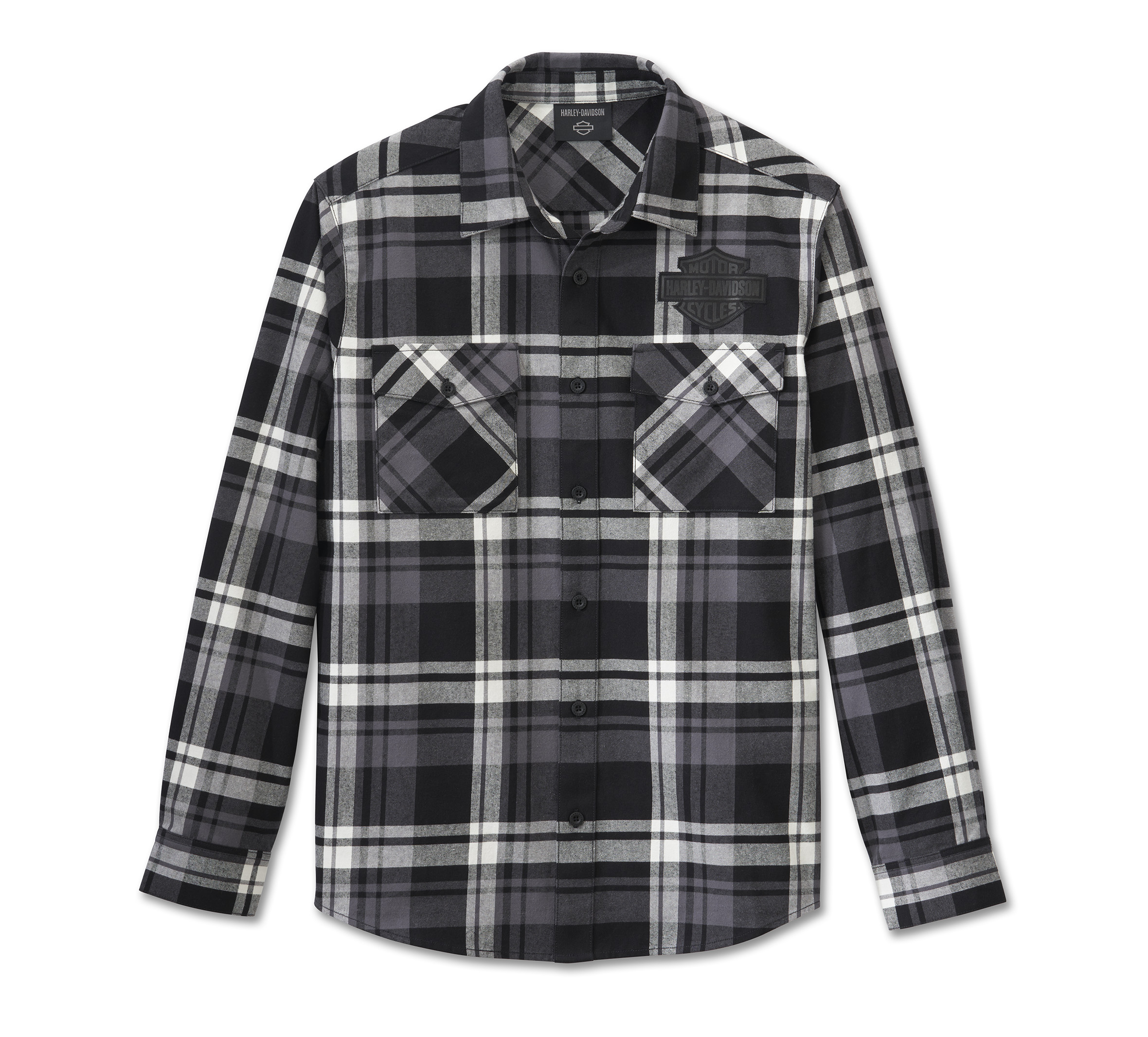 HARLEY DAVIDSON HOMME - CHEMISE MANCHES LONGUES - À CARREAUX NOIR/BLANC