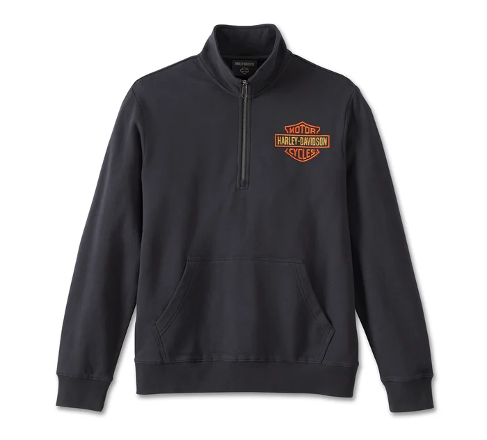 HARLEY DAVIDSON HOMME - PULL ZIPPER 1/4 - NOIR/ORANGE