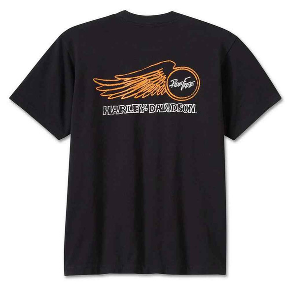 HARLEY DAVIDSON UNISEXE – T-SHIRT WILLIE G WING WHEELED – NOIR/ORANGE