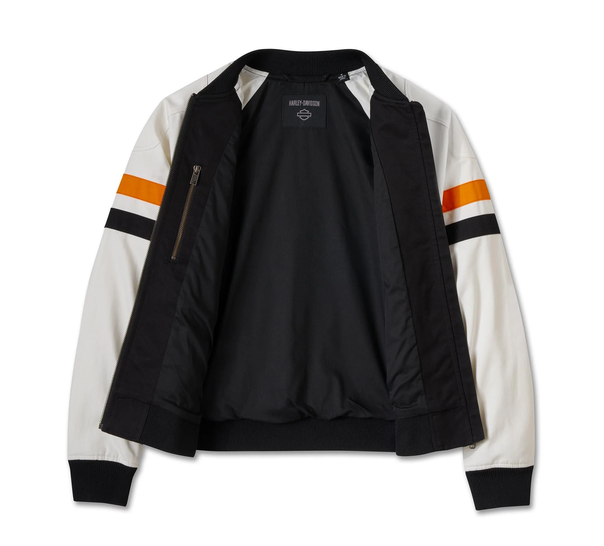HARLEY DAVIDSON FEMME – BLOUSON BOMBER – NOIR/BLANC/ORANGE