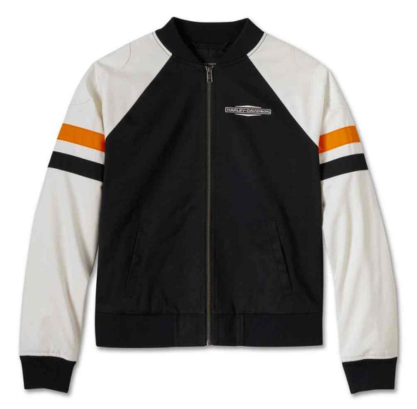 Veste bomber pour femme - Noir, blanc et orange