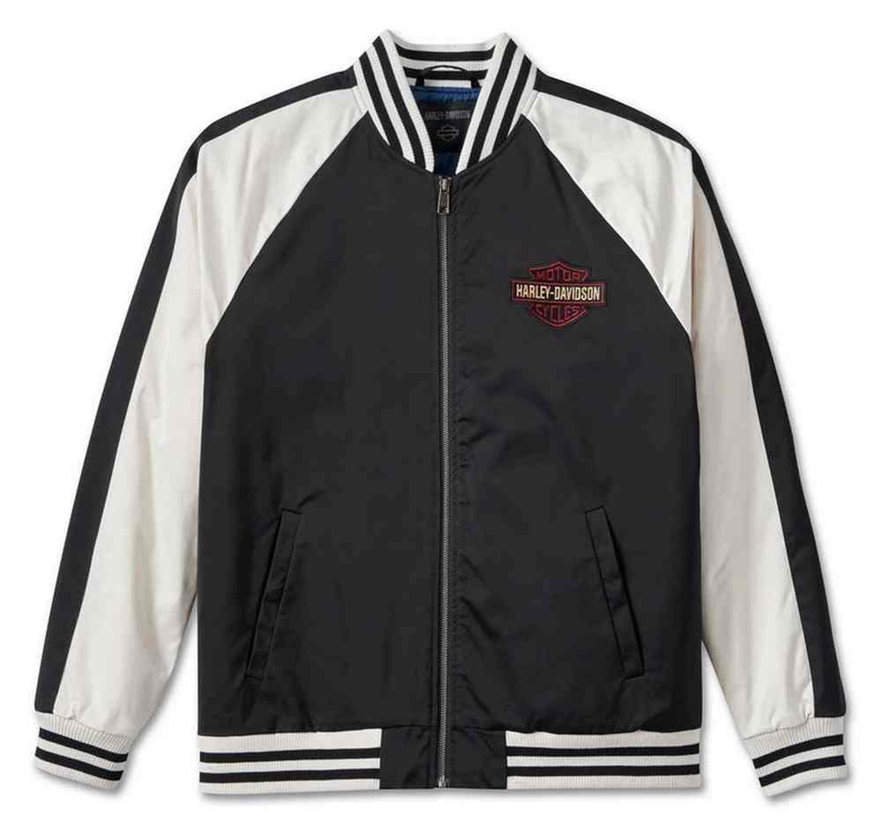 HARLEY DAVIDSON HOMME - BLOUSON SATINÉ - BLANC/NOIR