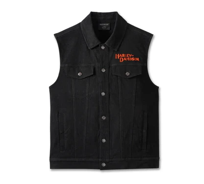 HARLEY DAVIDSON HOMME - VESTE JEANS SANS MANCHES - NOIR