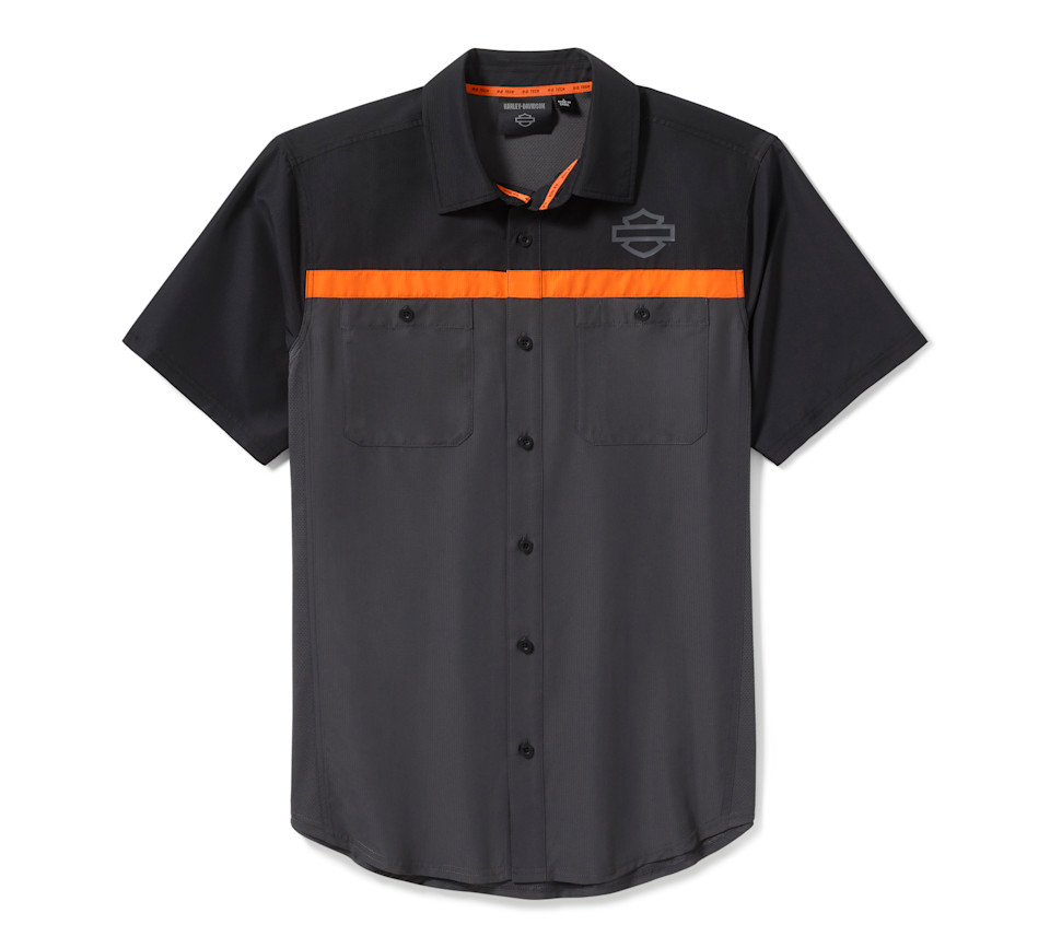 HARLEY DAVIDSON SHIRT-WOVEN,GREY/BLACK COLORBLOCK