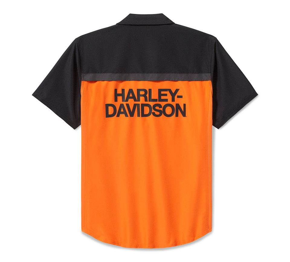 HARLEY DAVIDSON SHIRT-WOVEN,ORANGE/BLACK COLORBLOCK