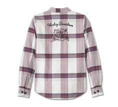 HARLEY DAVIDSON FEMME – MANTEAU CHEMISE MANCHES LONGUES À CARREAUX – BLANC/ROSE