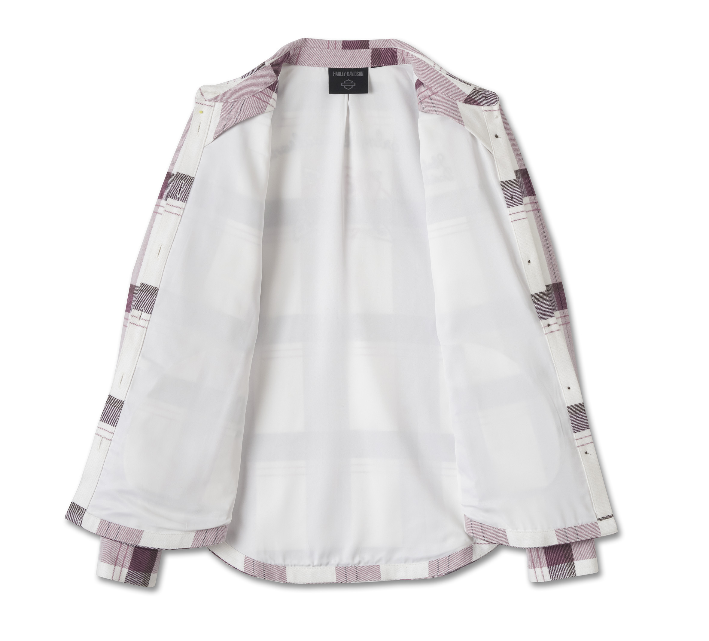 HARLEY DAVIDSON FEMME – MANTEAU CHEMISE MANCHES LONGUES À CARREAUX – BLANC/ROSE