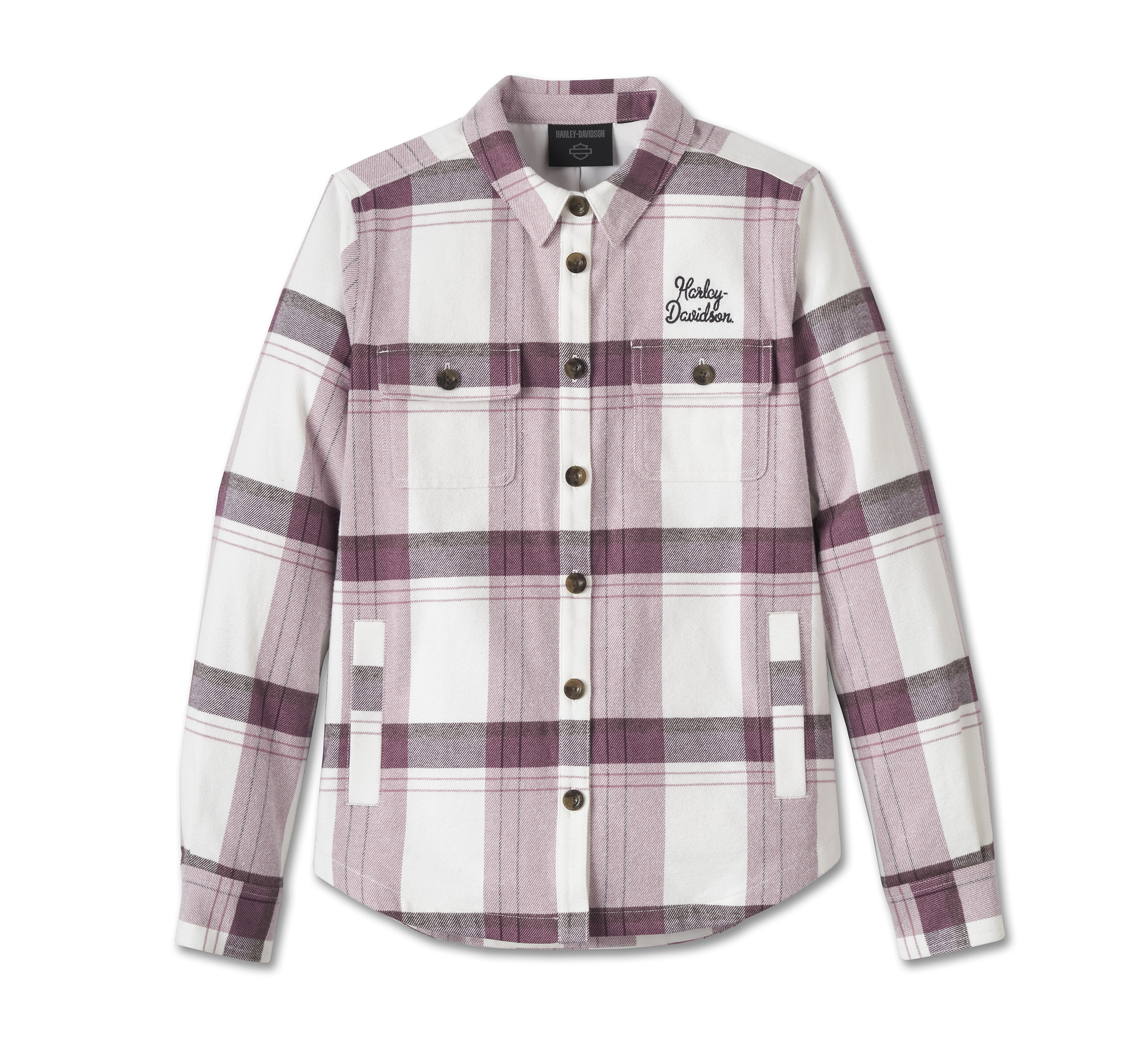 HARLEY DAVIDSON FEMME - MANTEAU CHEMISE MANCHES LONGUES À CARREAUX - BLANC/ROSE
