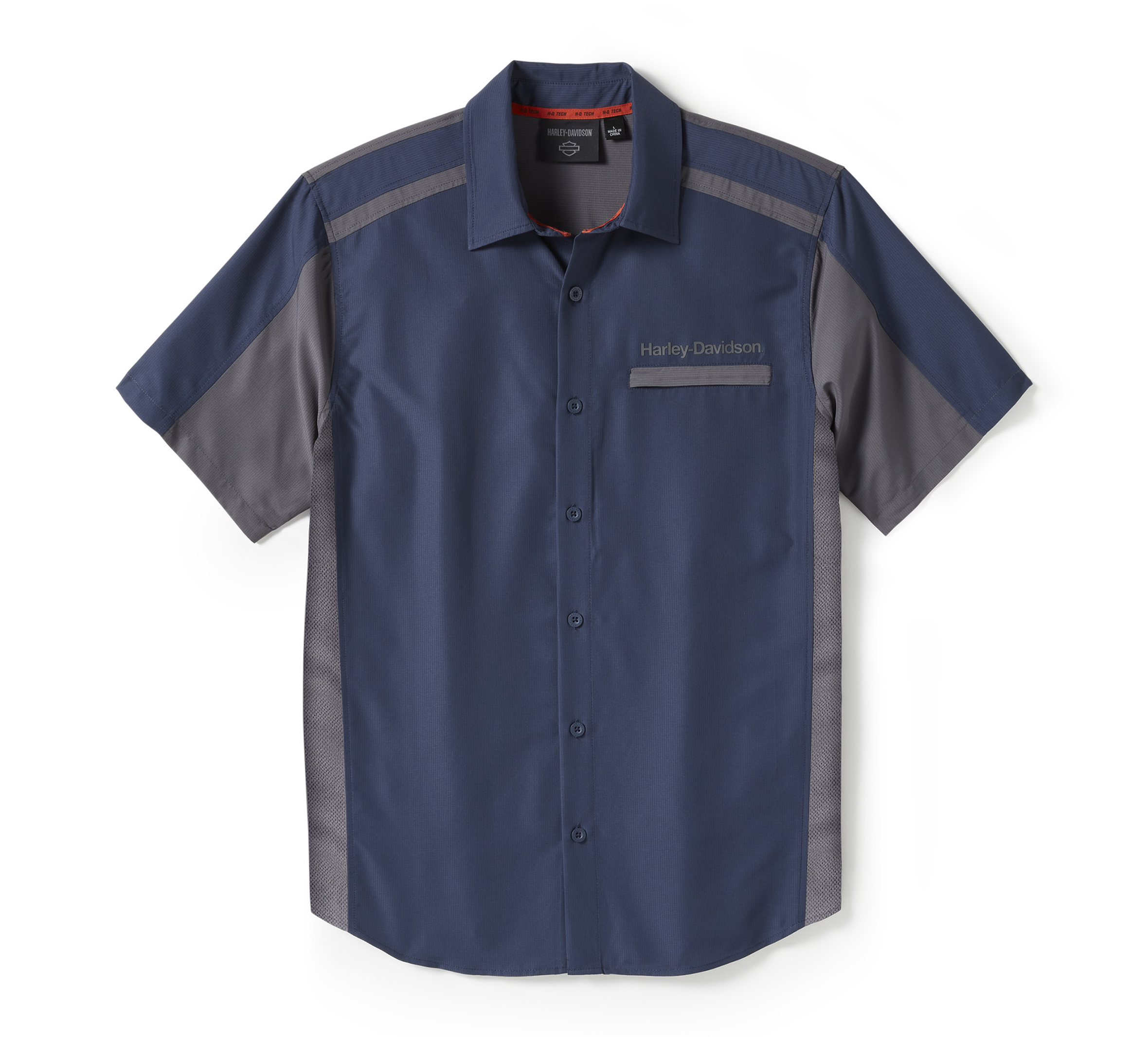 HARLEY DAVIDSON HOMME - CHEMISE MANCHES COURTE TECH QUICKDRY - BLEU/GRIS