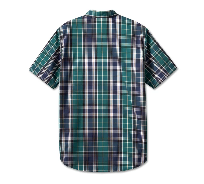 HARLEY DAVIDSON HOMME – CHEMISE MANCHES COURTES À CARREAUX – VERT/BLEU/NOIR/JAUNE