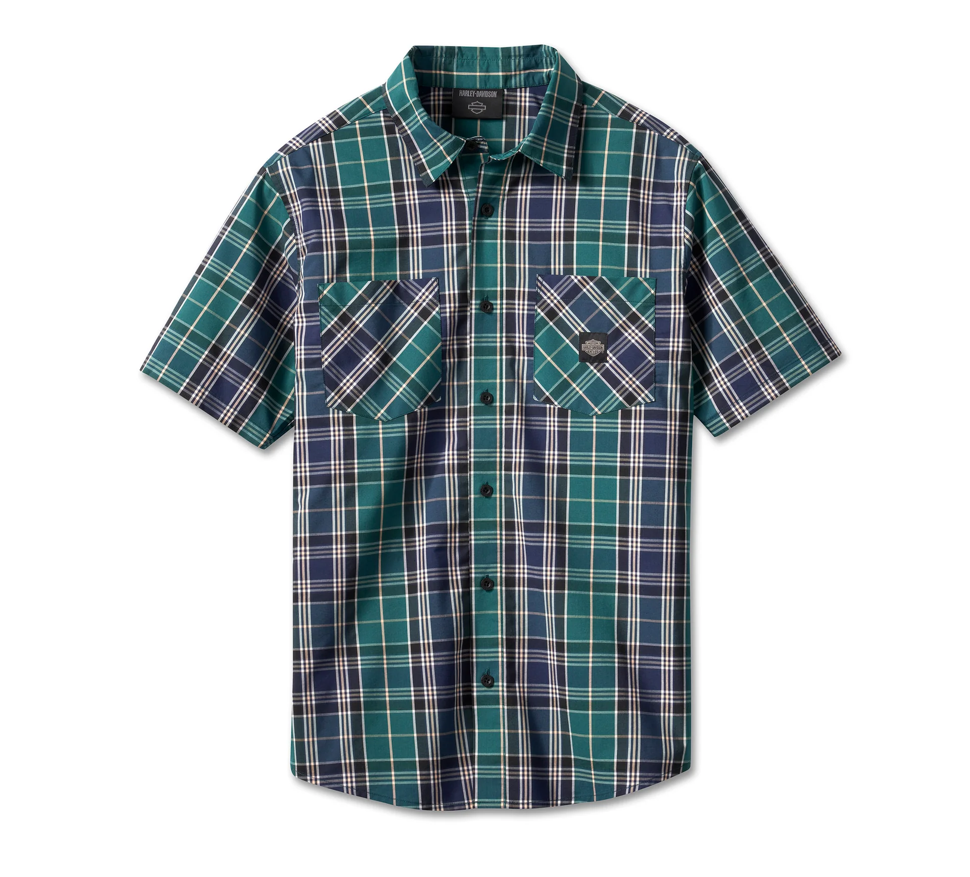 HARLEY DAVIDSON HOMME - CHEMISE MANCHES COURTES À CARREAUX - VERT/BLEU/NOIR/JAUNE