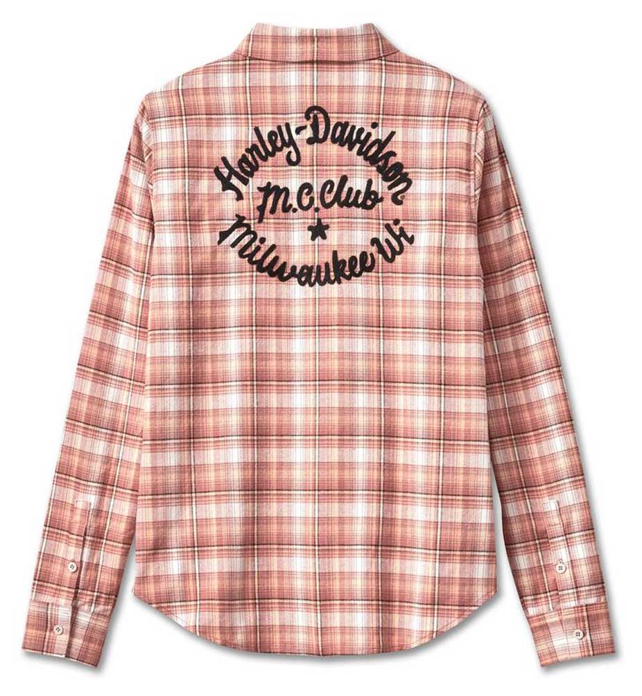 HARLEY DAVIDSON FEMME – CHEMISE À CARREAUX MANCHES LONGUES – CORAIL/BLANC