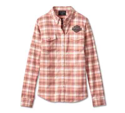 HARLEY DAVIDSON FEMME - CHEMISE À CARREAUX MANCHES LONGUES - CORAIL/BLANC