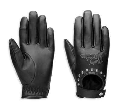 HARLEY DAVIDSON FEMME - GANTS DE CUIR AVEC BRODERIE - NOIR