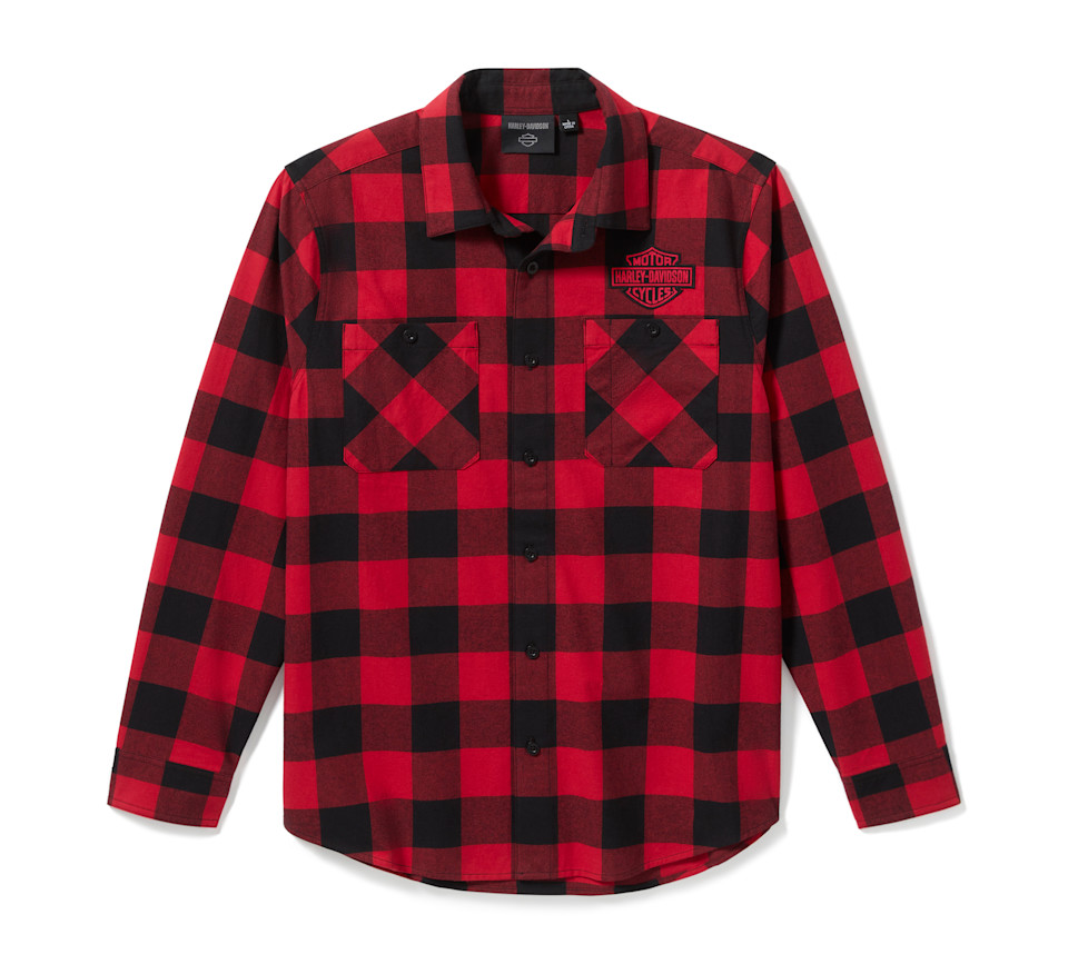 HARLEY DAVIDSON SHIRT-WOVEN,BLACK/RED PLAID