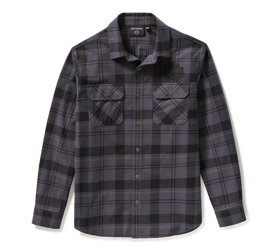 HARLEY DAVIDSON SHIRT-WOVEN,GREY/BLACK PLAID