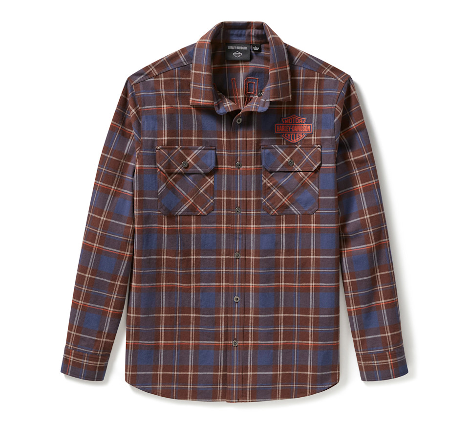 HARLEY DAVIDSON SHIRT-WOVEN,DARK BLUE/BROWN PLAID