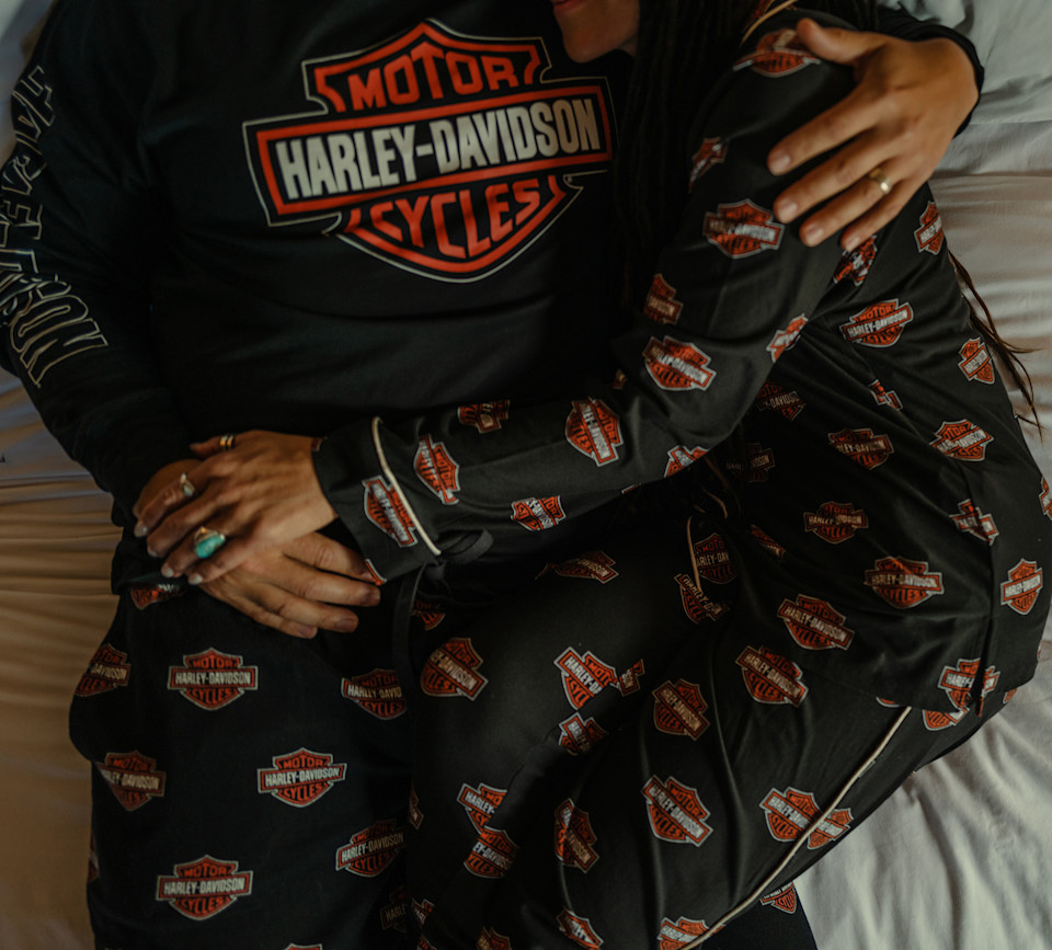 HARLEY DAVIDSON PAJAMA SET-KNIT,BLACK/ORANGE PRINT