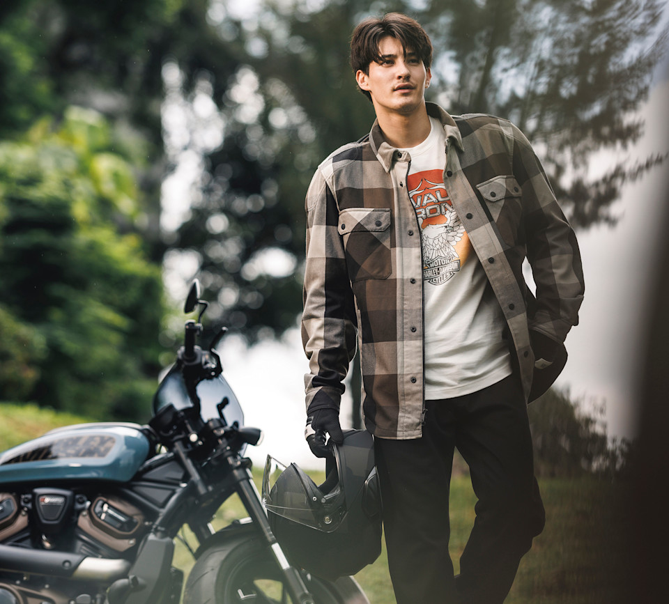 HARLEY DAVIDSON SHIRT JACKET-WOVEN,OPERATIVE,GREY/GRN