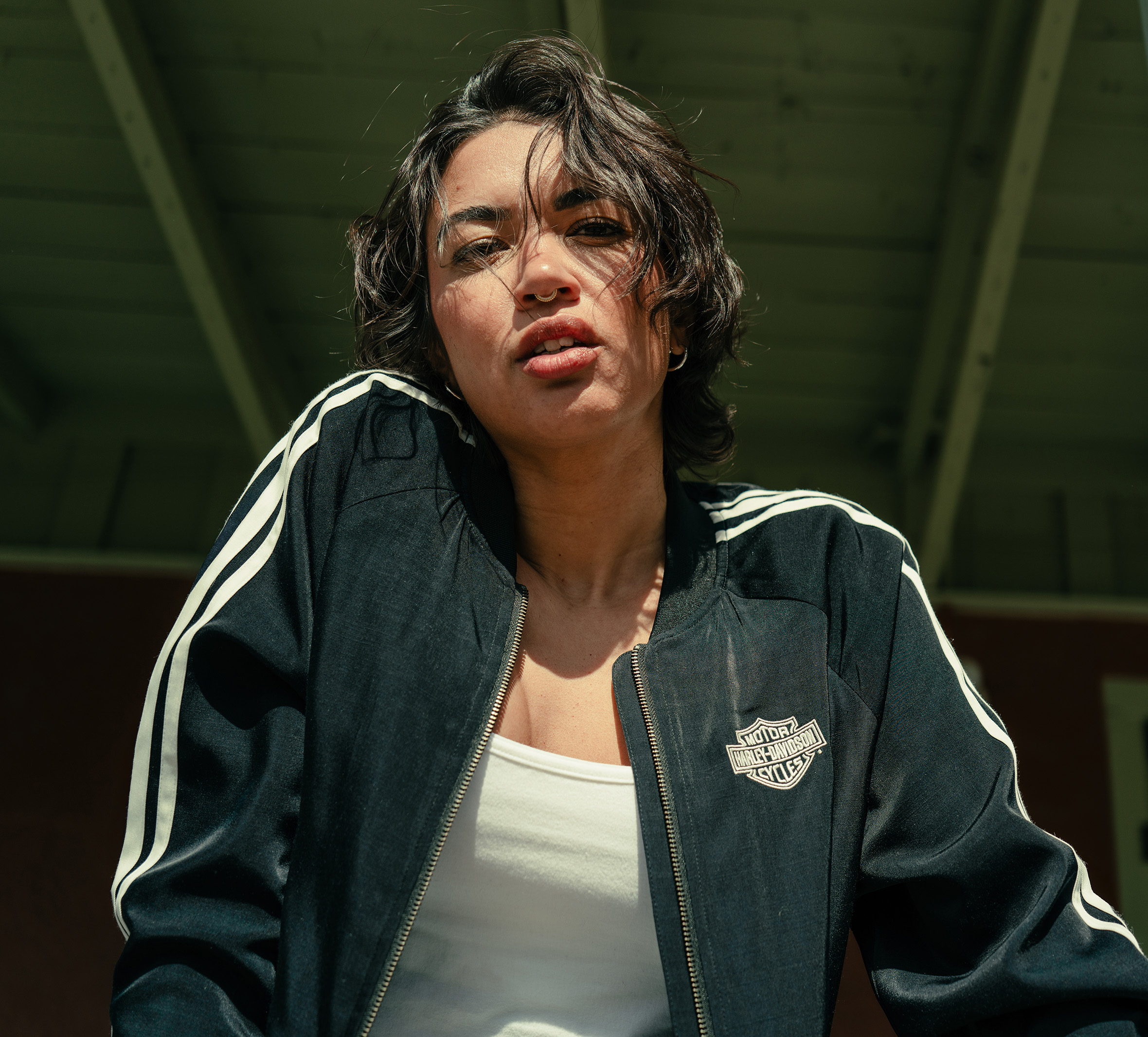 HARLEY DAVIDSON FEMME – VESTE BOMBER SATIN – NOIR/BLANC