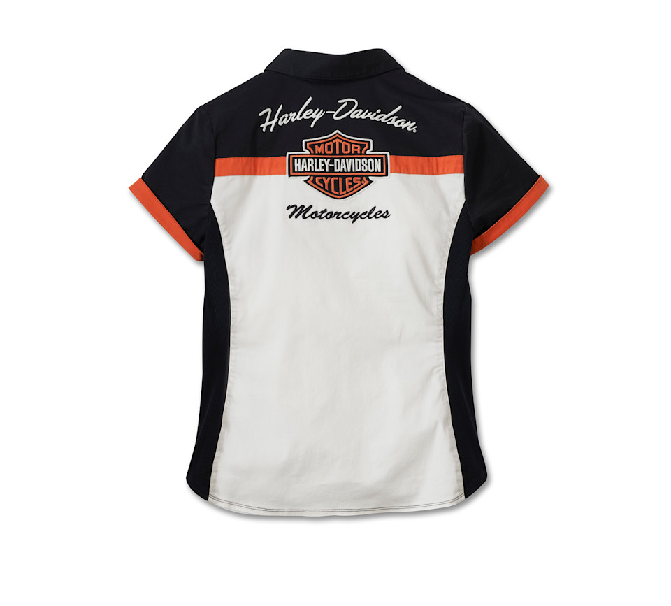 HARLEY DAVIDSON SHIRT-WOVEN,WHITE/BLACK COLORBLOCK