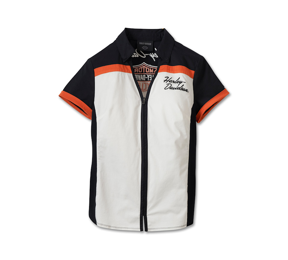 HARLEY DAVIDSON SHIRT-WOVEN,WHITE/BLACK COLORBLOCK