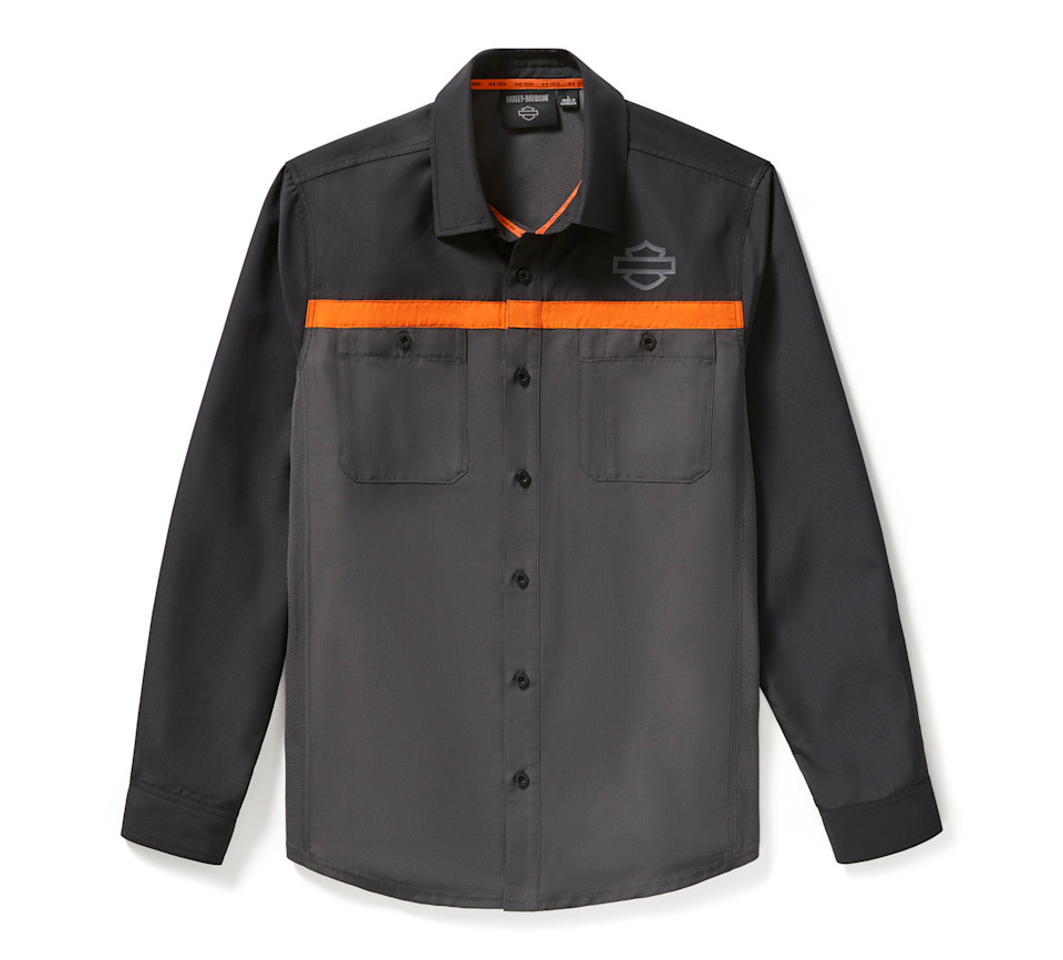 HARLEY-DAVIDSON SHIRT-WOVEN,GREY/BLACK COLORBLOCK
