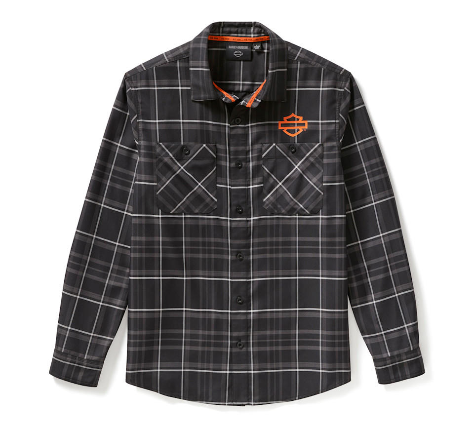 HARLEY-DAVIDSON SHIRT-WOVEN,BLACK/OFF WHITE PLAID