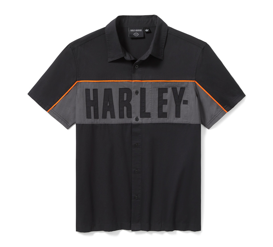 HARLEY-DAVIDSON SHIRT-WOVEN,BLACK/GREY COLORBLOCK